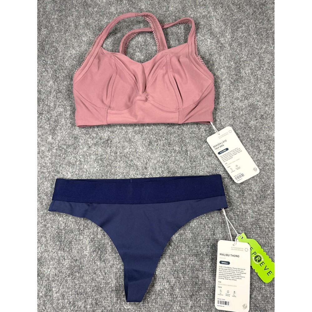 Phoenix Bergen Lace Trip Bra S D-DDD Pink & Malibu Thong Small Navy Set NWT
